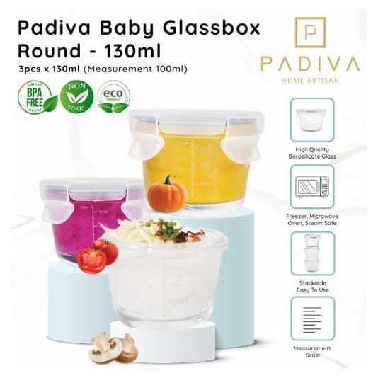 Padiva Baby Glassbox Round/Square - Wadah Kaca MPASI