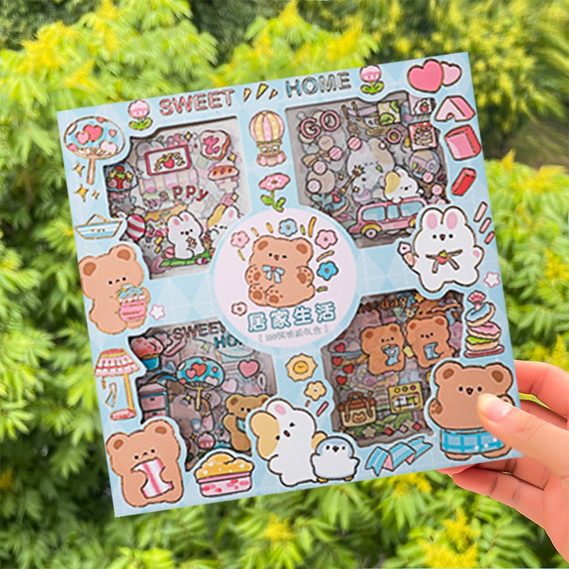 100 Lembar / Set Stiker Transparan Motif Kartun Multi Pola Tahan Air Untuk Scrapbooking