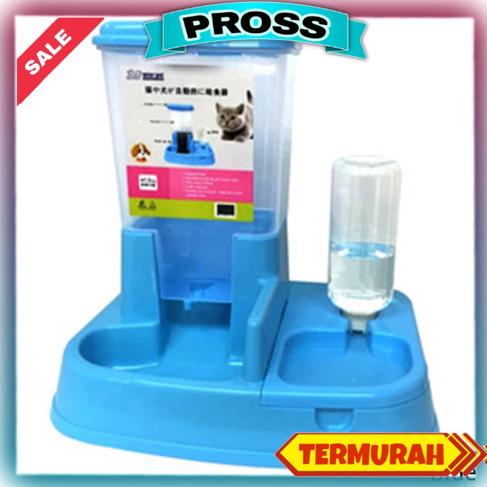 Tempat makan dan minum pet anjing kucing kelinci otomatis food dispenser 34 x 27 x 35 cm isi botol 500 ml sesuai gambar