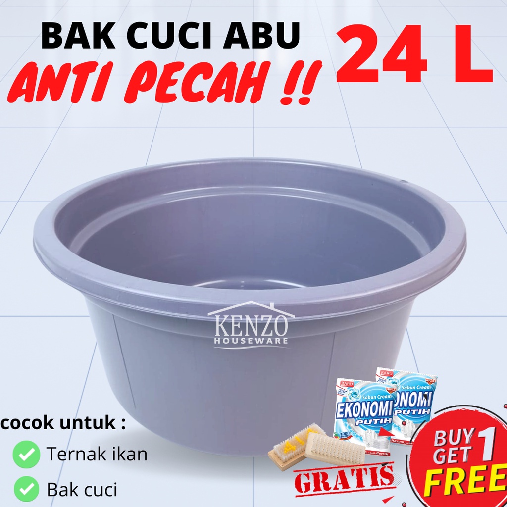 PROMO BASKOM BAK ABU PLASTIK JUMBO EMBER CUCI BAJU 24 LITER BESAR ANTI PECAH