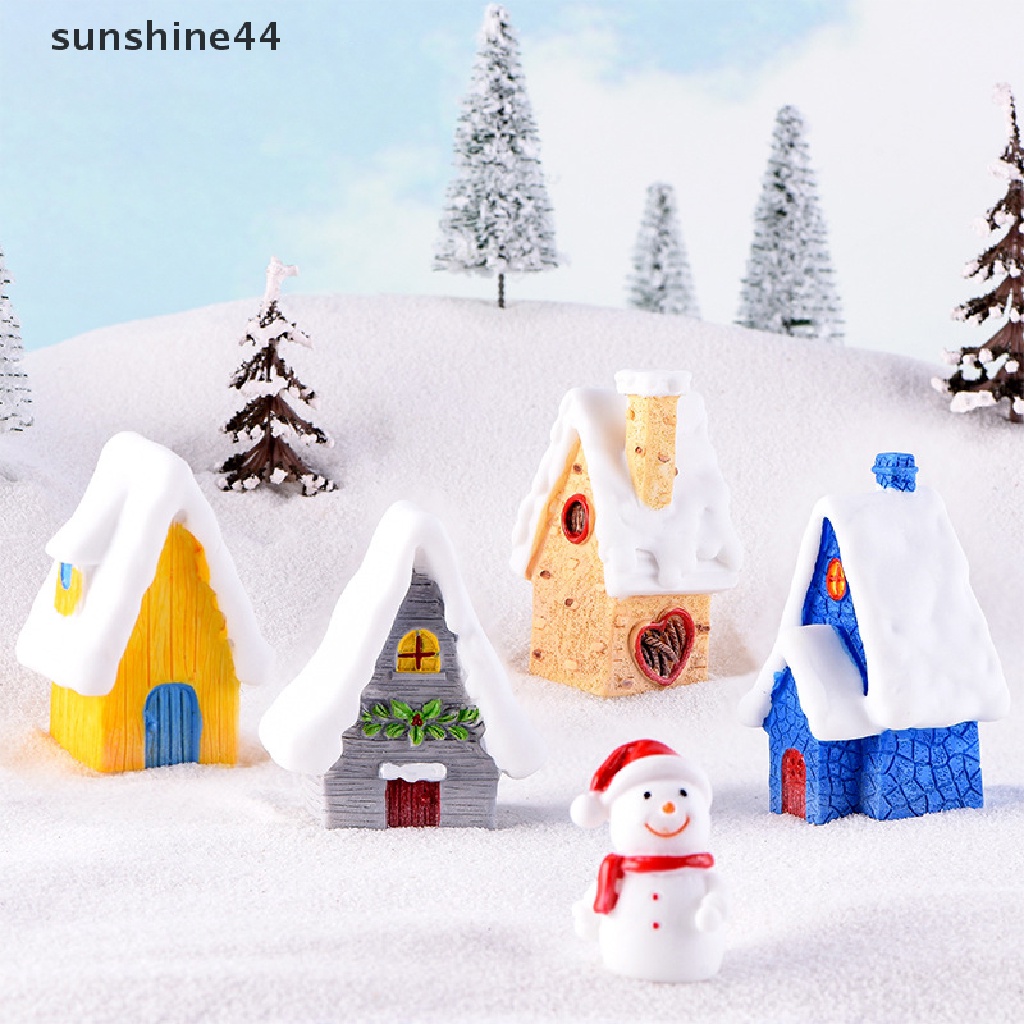 Sunshine Miniatur Rumah Salju Natal Bahan Resin Untuk Dekorasi Taman