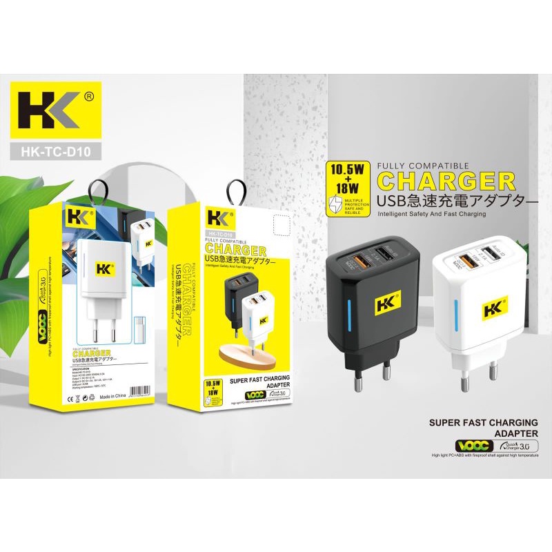 Charger 18W QC3.0 Fast Charge Qiuck charge 3.0 HK  + kabel micro/type c