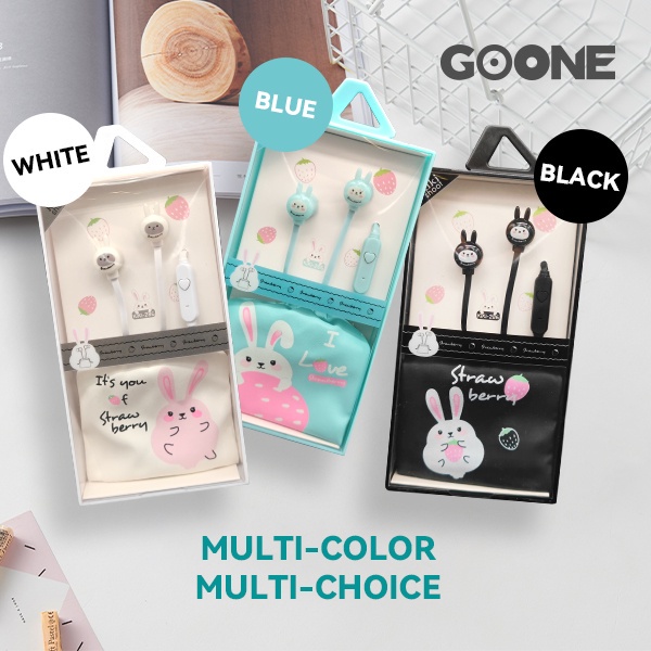 GOONE Earphone Gambar Kelinci Lucu Ear Earbuds Headset Awet Headset Universal iOS Android Warna Pink Biru Hitam