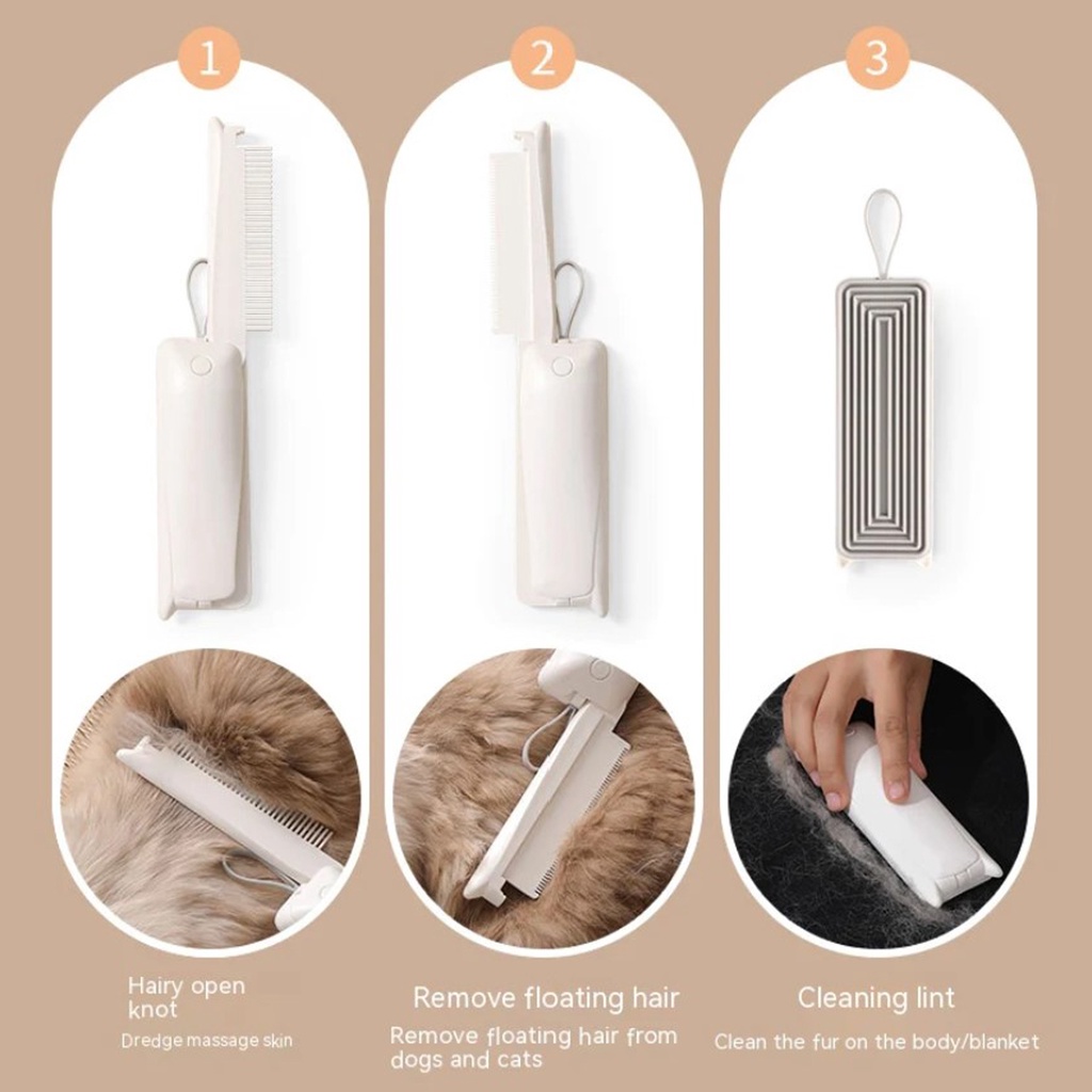 Pet Travel Grooming Brush 3 In 1 - Sisir Grooming Kucing Anjing Lipat - Pet Grooming Brush Portable for Dog and Cat