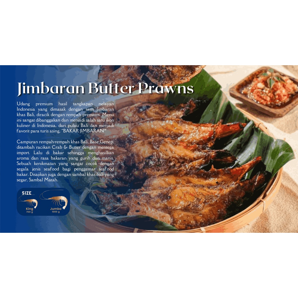 

Crab & Butter - Grilled Jimbaran Butter Jumbo King Prawn (Udang Jumbo Bakar Jimbaran) - Restaurant Seafood Online Makanan Siap Saji