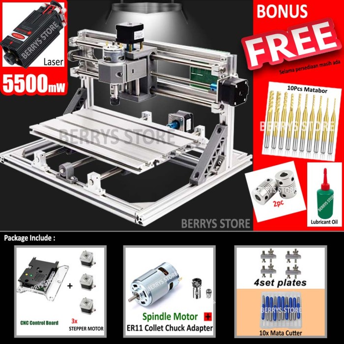[2 in 1] MESIN CNC LASER 5500MW + ROUTER CUTTING GRAFIR KAYU AKRILIK