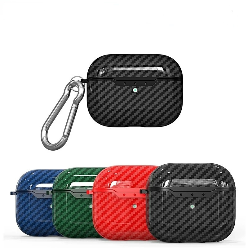 Case Bahan Carbon Fiber Tekstur Dengan Kait Untuk Earphone APds Pro 2