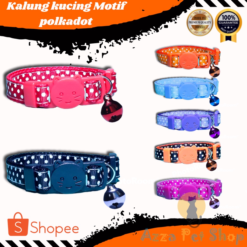 kalung kucing premium motif polkadot lonceng karakter untuk kucing dewasa