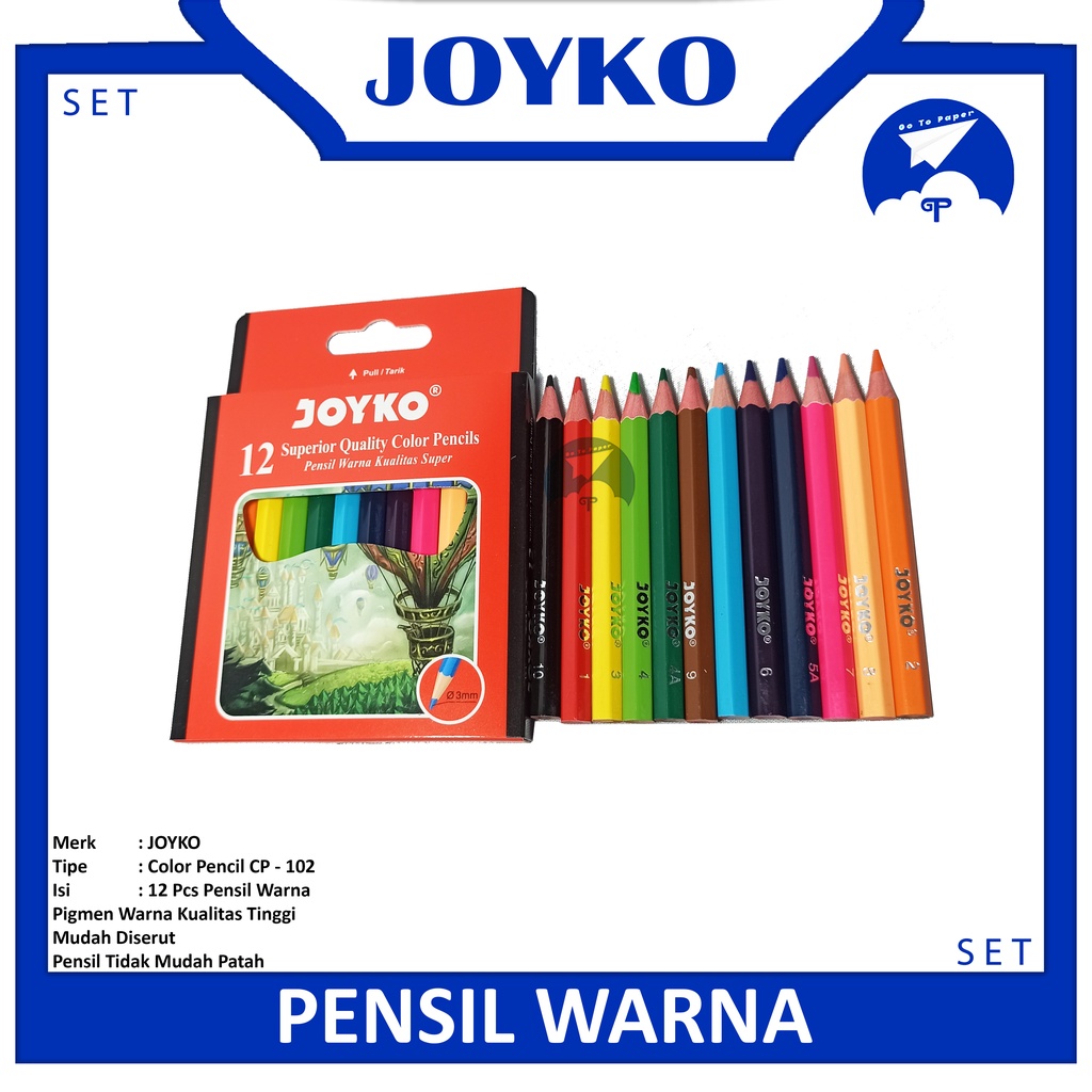 

JOYKO - Color Pencil CP-102 - Pensil Warna Pendek 12 Warna - 1 Set