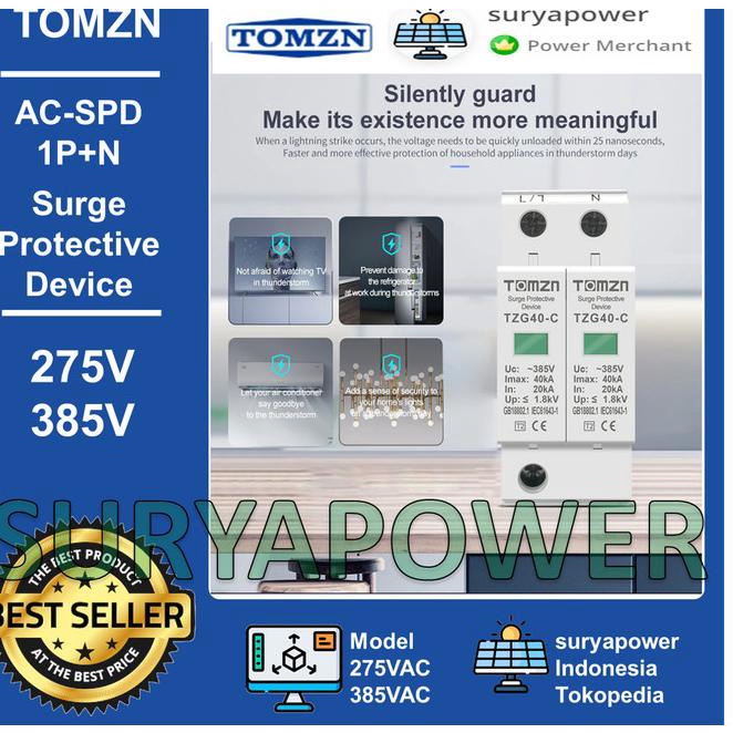 SPD AC - 1P+N - 275V 385V - SURGE PROTECTIVE DEVICE AC - TOMZN - TZG40 - 275V-10KA-KUNIN