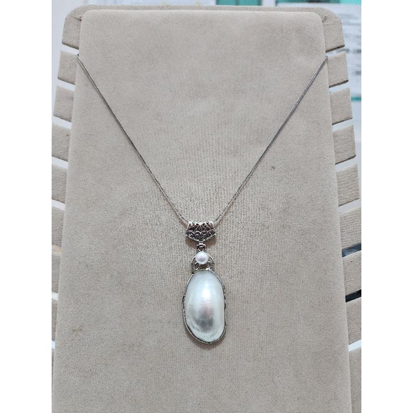 Set Kalung titanium liontin kulit kerang liontin mutiara air tawar