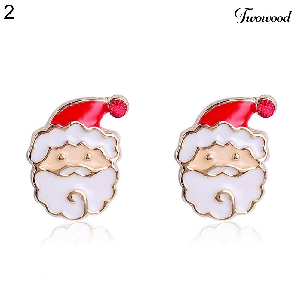 Anting Stud Desain Snowflake Santa Claus Aksen Berlian Imitasi Untuk Wanita