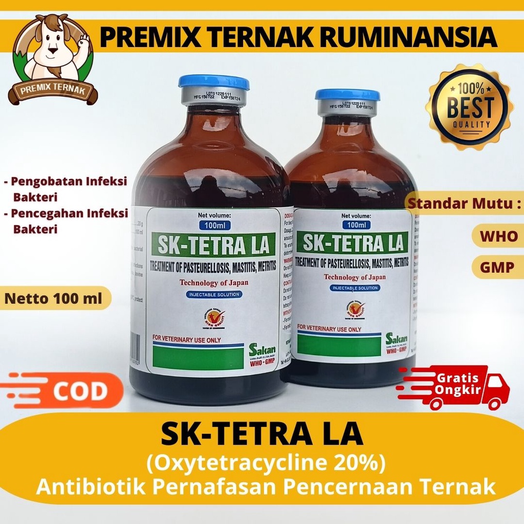 SK TETRA LA 100ML SAKAN - Antibiotik Hewan Spektrum Luas Atasi Infeksi Pada Ternak Long Acting
