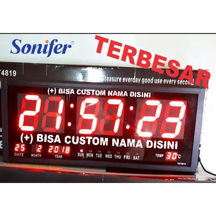 JAM DINDING DIGITAL Sonifer LED MERAH 48 x 19 cm SMS-4819 (+) FREE CUSTOM NAMA
