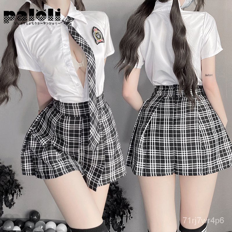 Paloli Japanese Student Girls School Uniform Black White Lingerie JK Suit Pleated Skirt Women Night