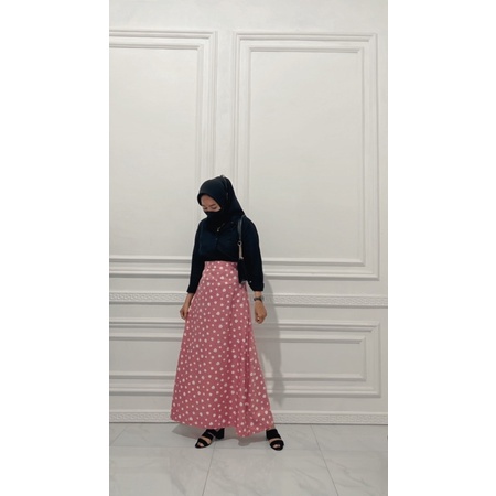 Rok Polka wanita bahan shakila Al size fit to xl/rok pollka wanita