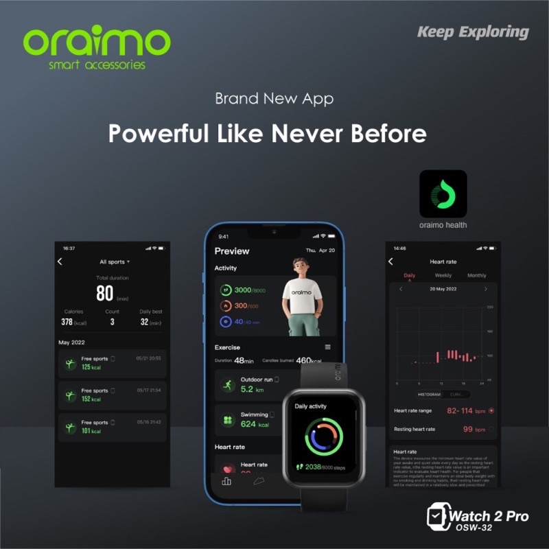 Oraimo Watch 2 Pro Smart Watch Jam Tangan Pintar Bigger Screen Smarter Call OSW-32