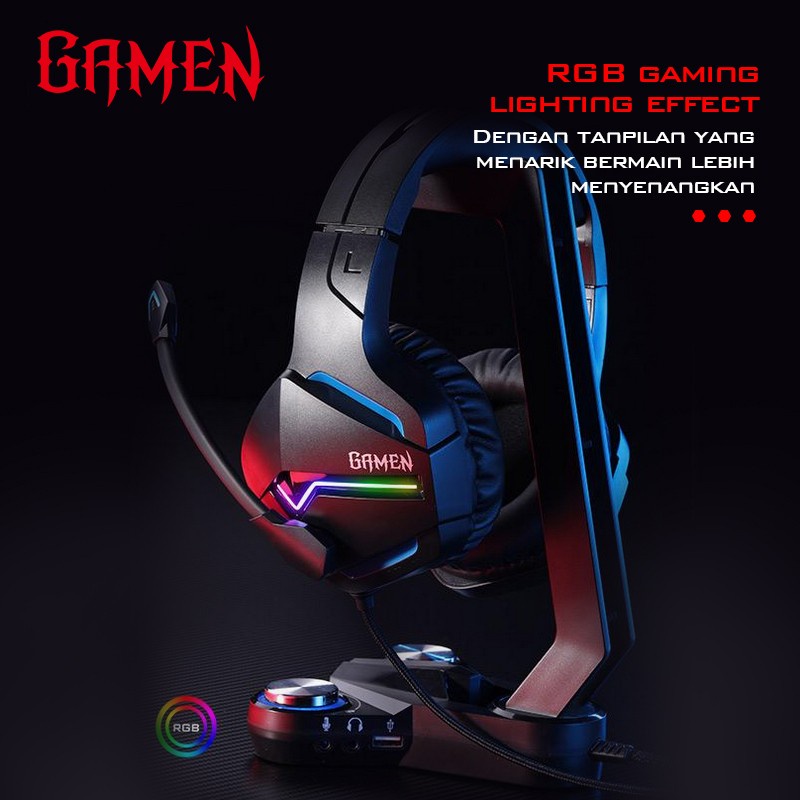 GAMEN GH2200 3.5mm Audio Jack Input RGB LED Light Braided Wire Gaming