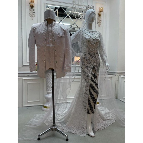 Sutrisno kebaya - Kebaya Akad Putih Couple Beskap Pasangan Baju Akad Pengantin
