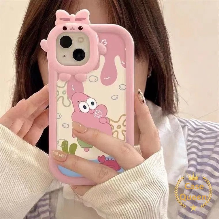 3d Bow Monster Ice Cream Case OPPO A17 A15 A95 A54 A77s A16K A16 A57 A76 A96 A12 A3s A55 A17K A5s A92 A94 A36 A7 A74 A16E A53 A31 A5 A9 A52 A16s Reno7 5 7Z 5F Lembut Sarung SpongeBob