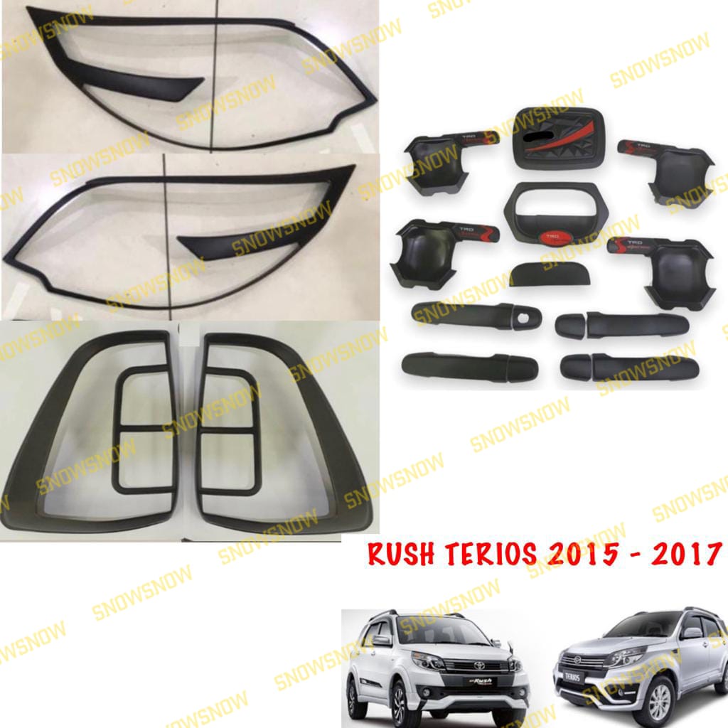 Paket Garnish Depan Belakang Outer Handle Tank Cover New Rush Terios 2015 2016  2017 Sporty TRD Hitam  &amp; Chrome