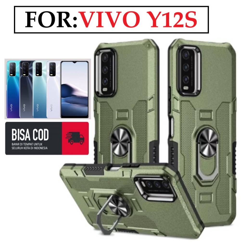 Case Armour VIVO Y12S Iring Cincin Magnetic Kesing Hp Protect kamera Premium Hard Case Standing Robot Pelindung Kamera