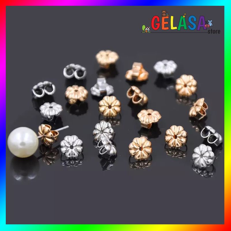 Gelasa Penutup Anting Earring Stopper Earplug motif bunga isi 10pcs