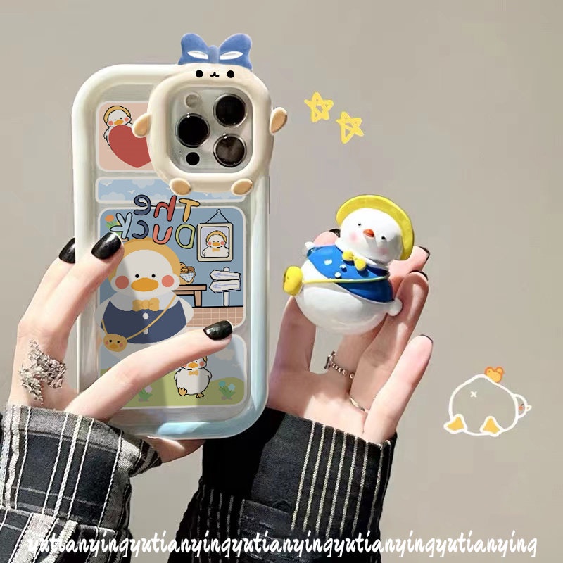 Soft Case Motif Kartun Bebek 3D Untuk Oppo A17 A16 A15 A96 A12 A95 A54 A57 A77s A94 A16K A76 A17K A3s A55 A5s A92 A36 A74 A53 A52 Az A16K A73 A53 A5 Case Pelindung Earphone Bluetooth Airpod