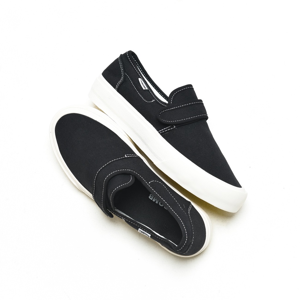 SEPATU TIMEBOMB VULCANIZED | SLIP ON VLCRO V1 | BLACK - WHITE