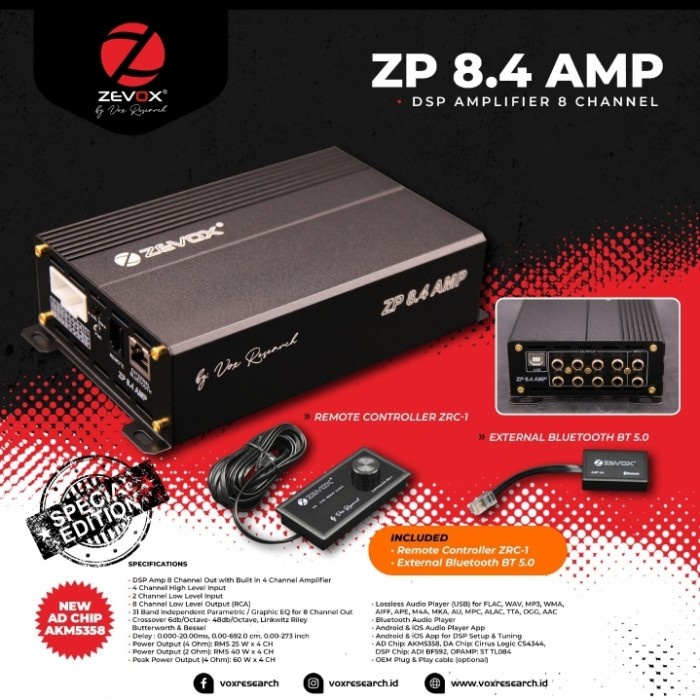zevox zp 8.4 amp dsp include power HI res audio