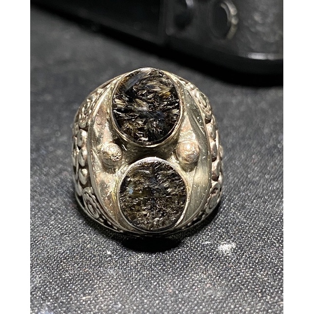 batu natural basaltic bulu macan lumajang ring alpaka tebal handmade