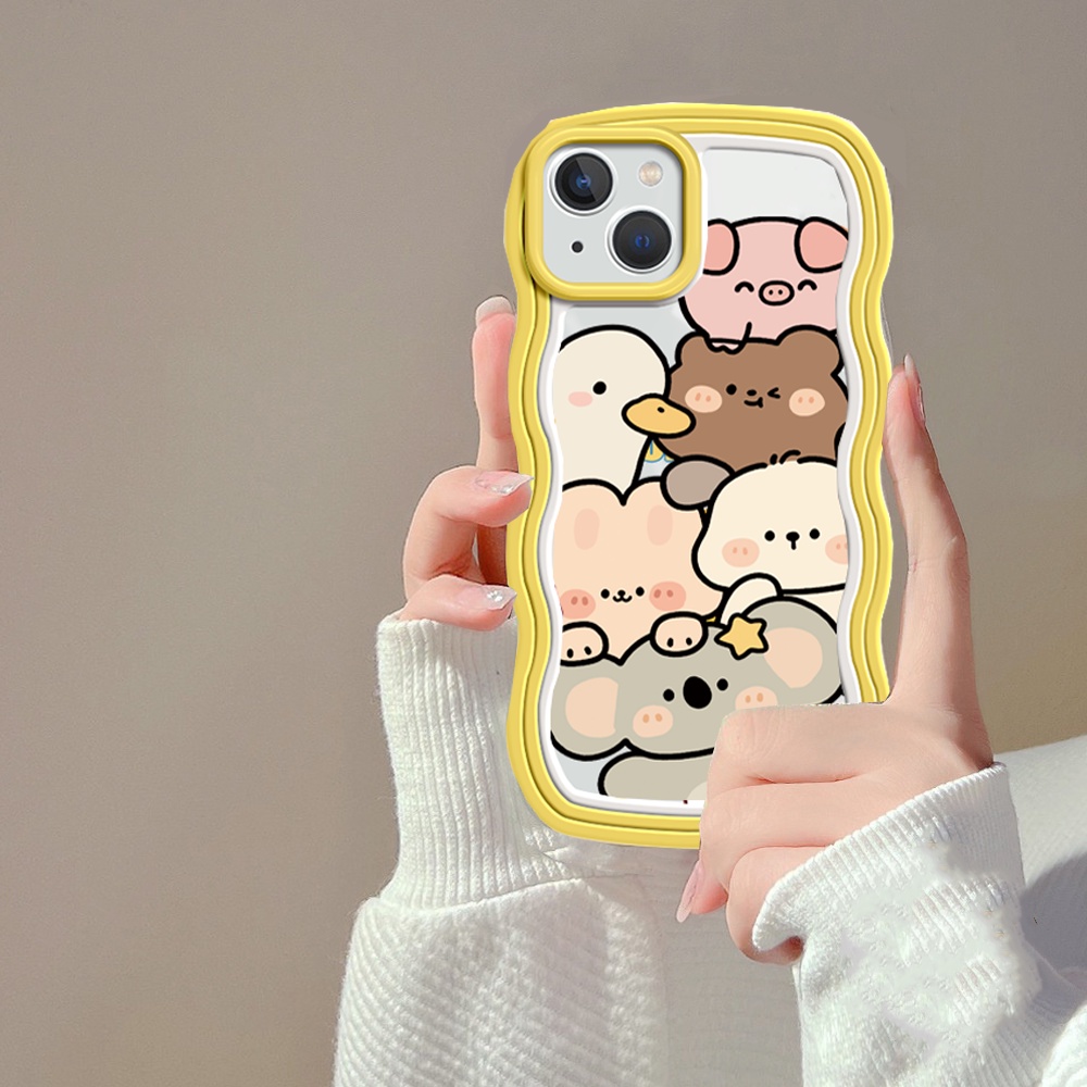 Case OPPO A17 A16 A57 2022 A77S A77 A16K A16E A95 A55 A96 A76 A12 A5s A15 A54 A7 A53 A3s A31 A52 A92 F9 F11 Reno 5F Kartun Hewan Kepala Pola Warna Pelindung Case