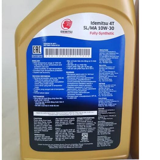OLI MOTOR IDEMITSU SL MA 10W30 FULL SYNTHETIC 1L