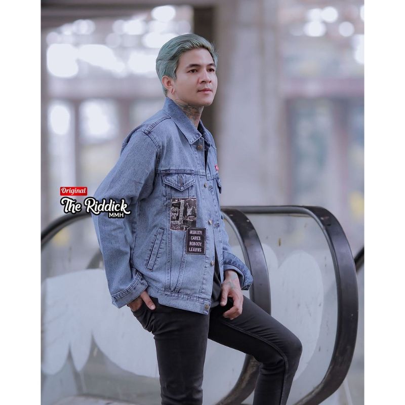 Jaket Denim Oversize wanita Jacket Denim coret Keren Lukisan Gambar Belakang