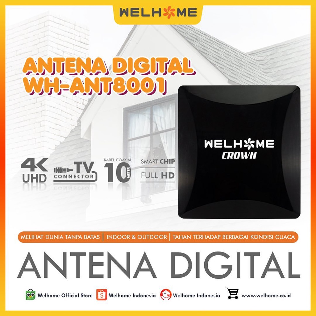 Antena Televisi Digital WELHOME WH-ANT8001 WH 8001 Outdoor Indoor bisa untuk STB Digital TV Receiver Full HD Smart Chip