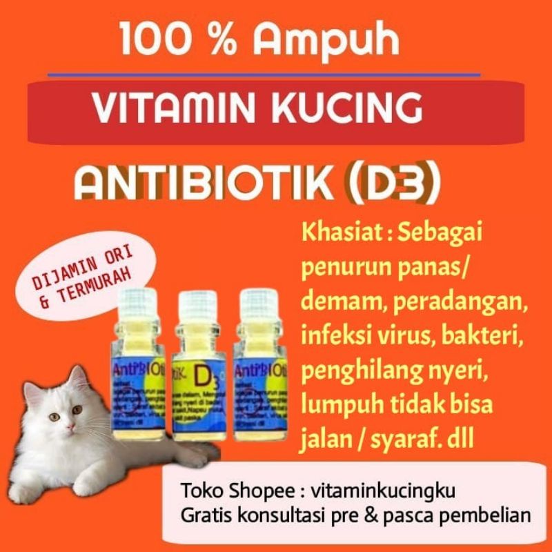 Vitamin Kucing Antibiotik Vitamin Kucing D3  Obat Kucing D3 Vitamin D3 Kucing Demam Radang Vitamin K