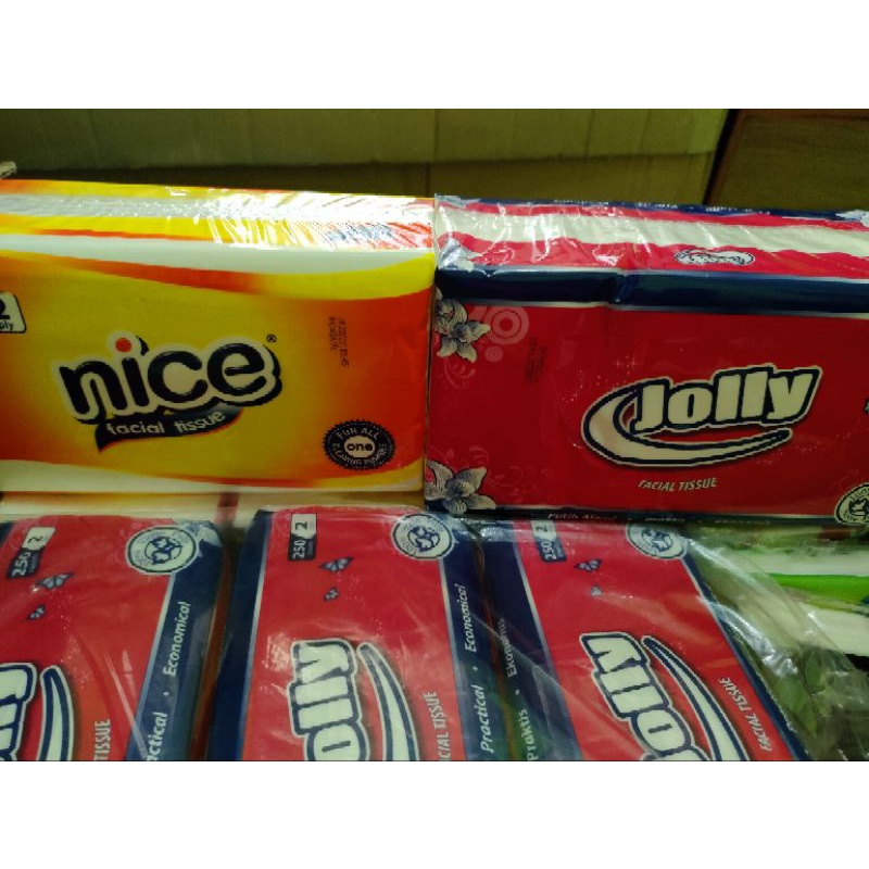 Tissue nice 180 sheets 2ply dan Jolly 250 sheets