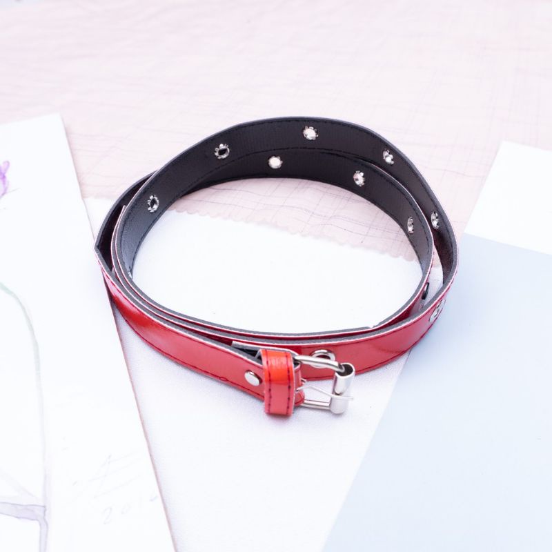 belt glossy red Eyelets Strady Ekslusif ikat pinggang cewek wanita merah sabuk ikat pinggang