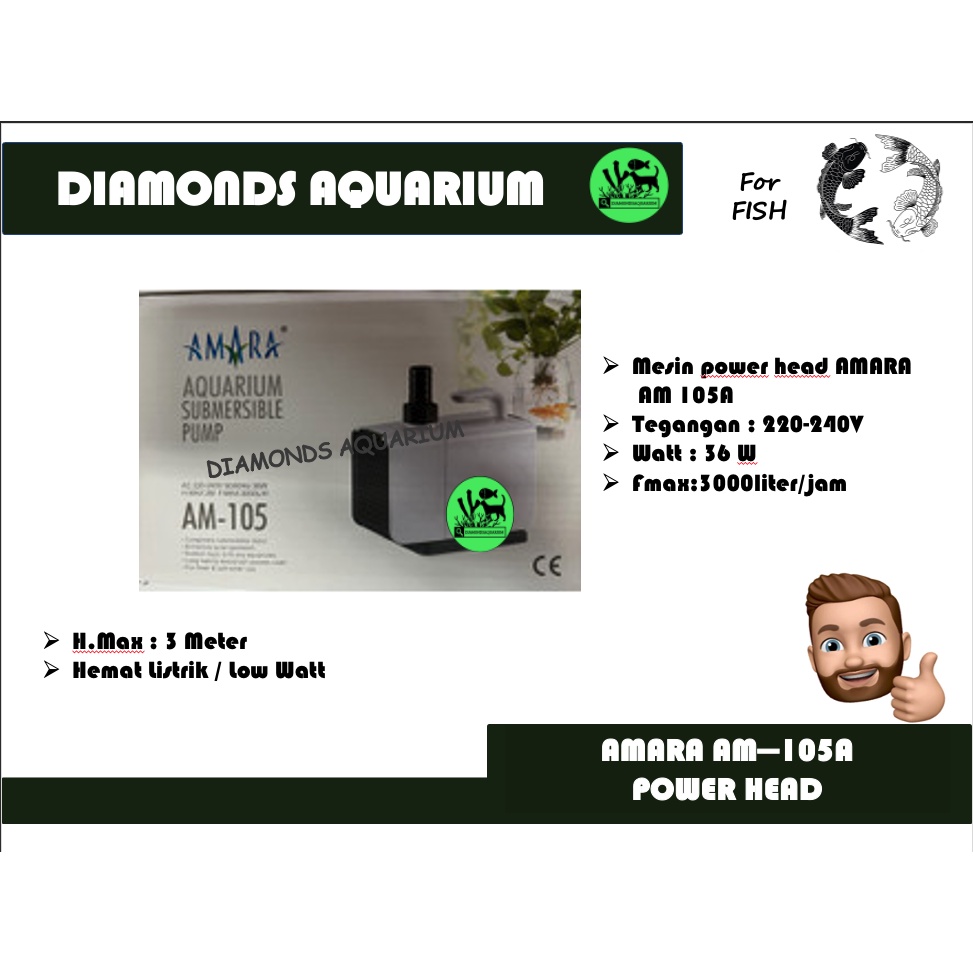 POMPA AQUARIUM CELUP WATER PUMP AMARA AM 105 AM-105 LOW WATT