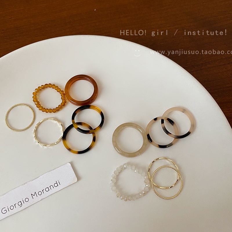 Set Cincin Manik-Manik Mutiara Bahan Resin Gaya Korea Untuk Wanita