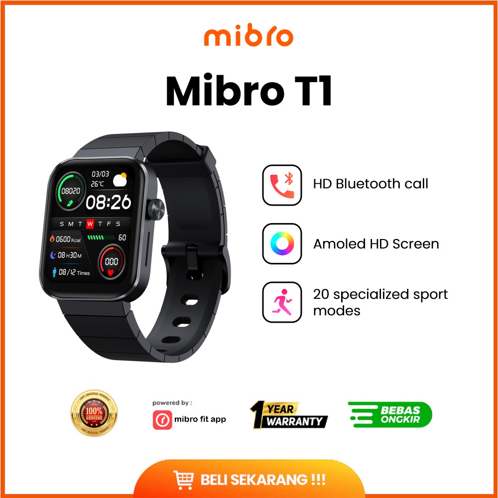 Xiaomi mibro T1 fashion smartwatch Jam Tangan 1.6&quot; Amoled display Bluetooth Call smartwatch 5ATM waterpoof SpO2 20+sport