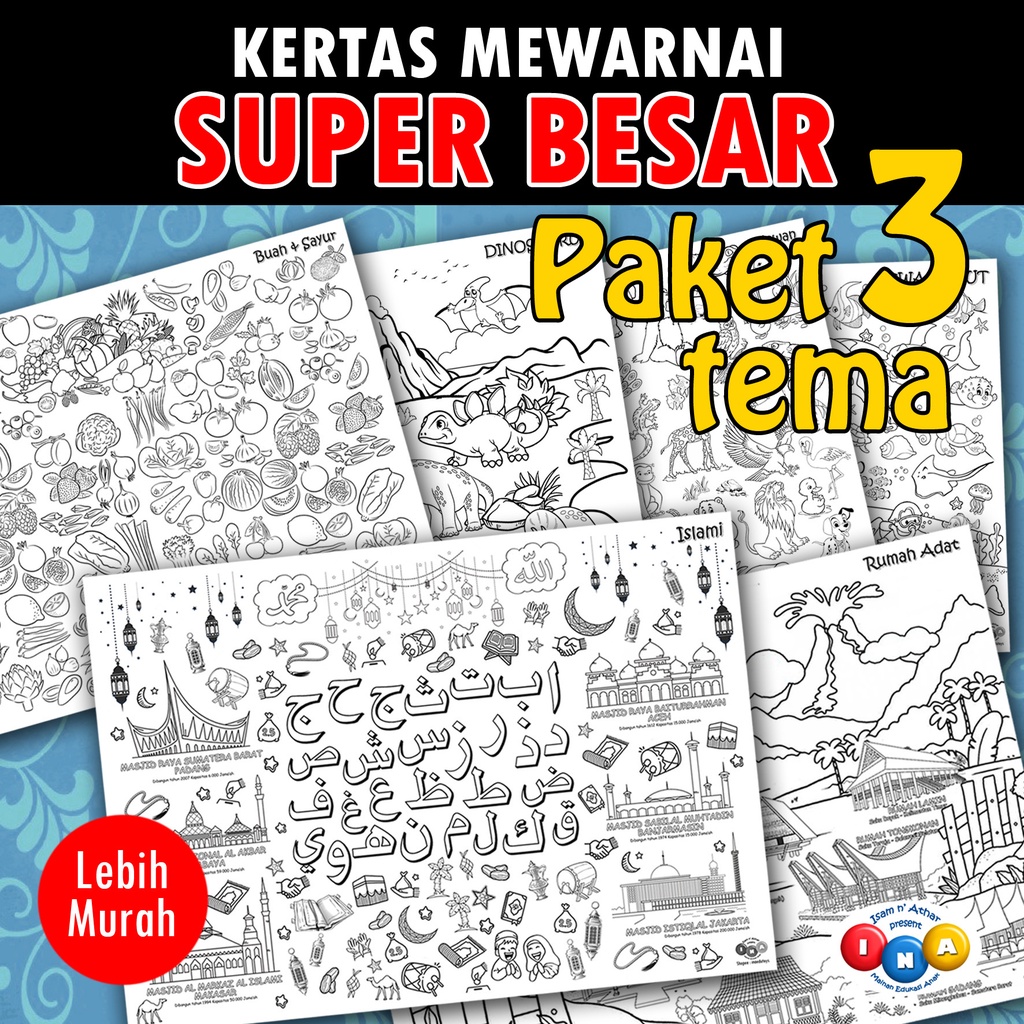 

MAINAN EDUKASI MEWARNAI PAKET 3 POSTER JUMBO SUPER BESAR - Melatih motorik halus & Eksplorasi warna