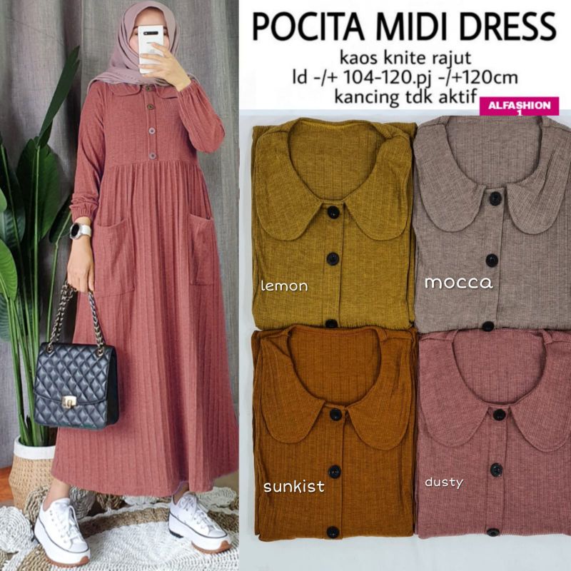 Midi Dress Bahan Kaos Knite Rajut POCITA MIDI DRESS BY AL FASHION