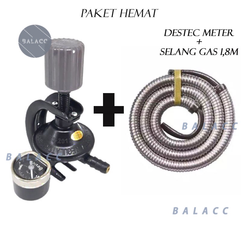 REGULATOR DESTEC METER + SELANG GAS FLEX 1.8M 1.8 METER PAKET