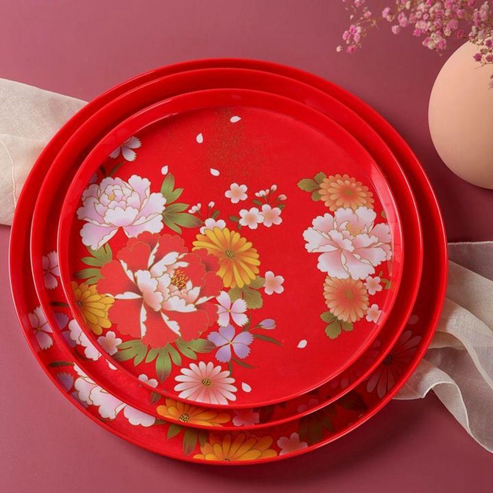 [Elegan] Tea Tray Melamin Motif Bunga Cerah Tradisional Ramah Lingkungan Dekorasi Pernikahan Anti Cacat Gaya China Nampan Saji