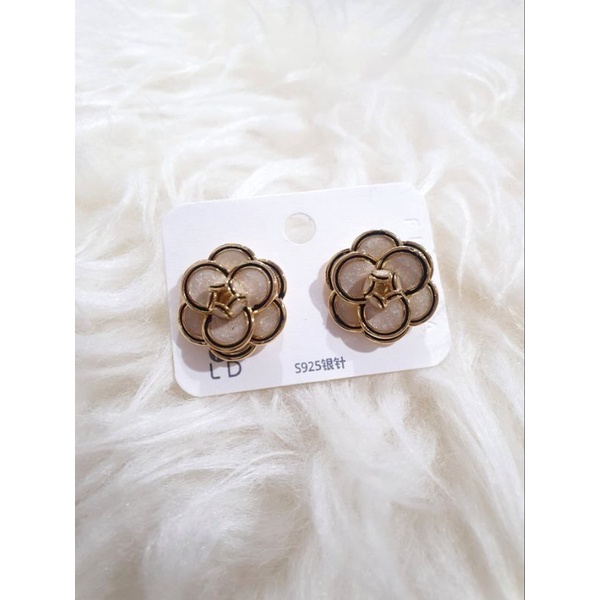Anting Silver925 perak kilau Premium Quality platgold Motif CH4N3L Bunga Anti Karat Anti Alergi Earring a10