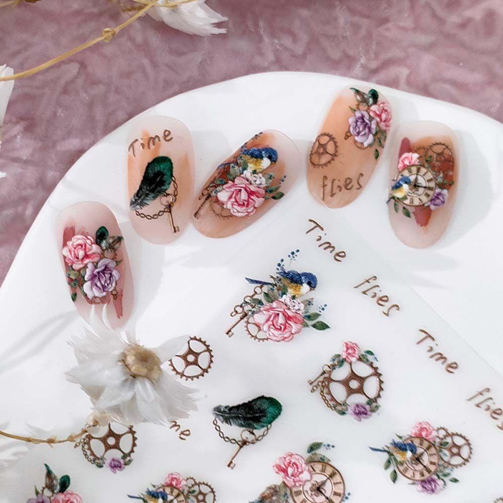 AUGUSTINA Agustina Bunga Stiker Kuku Daun Perekat Diri Maple Leaves Manicure Aksesoris Jam Nail Art Dekorasi