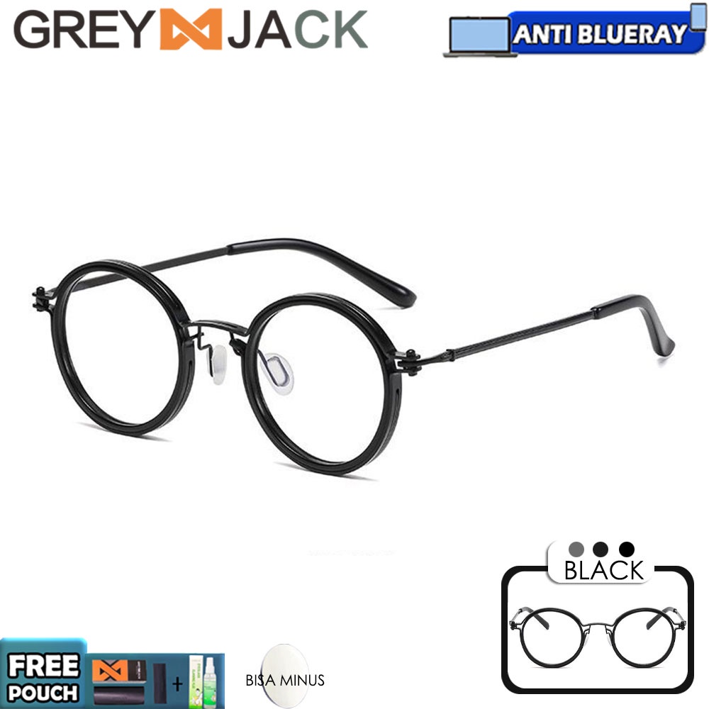 Grey Jack Kacamata Antiradiasi blueray Model Bulat Keren Alloy+Tr90 Acetate Bisa Minus Antiradiasi Blueray Photocromic Bluecromic Bantalan hidung silikon Fashion pria dan wanita 10749 31856