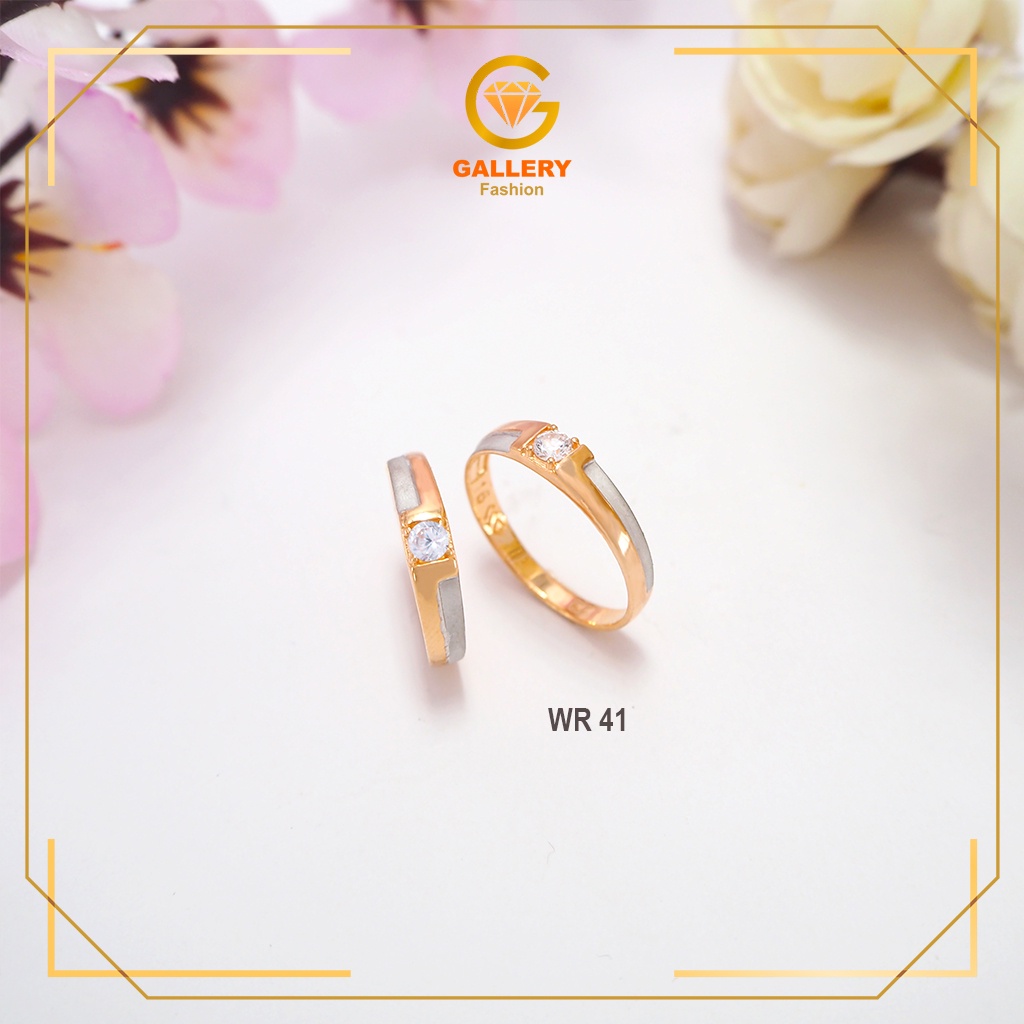CINCIN KAWIN CINCIN TUNANGAN EMAS ASLI KADAR 375/8KARAT KODE WR 41 MODEL SIMPLE DENGAN GARIS PUTIH M