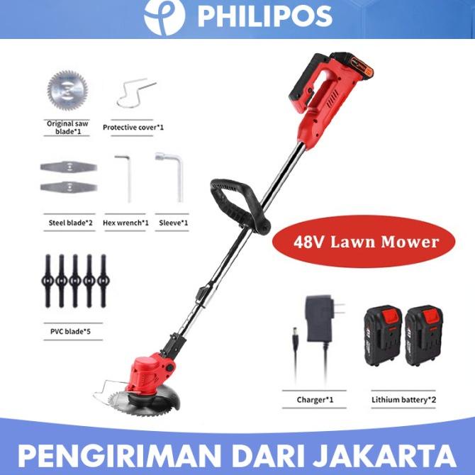 Mesin Potong Rumput dengan roda mesin pemotong rumput listrik padi - Merah, 12v Baterai*1 barang lar
